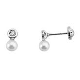 Pendientes Oro Blanco Perlas Brillantes